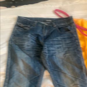 Classic Blue Denim Jeans with Whiskering Detail